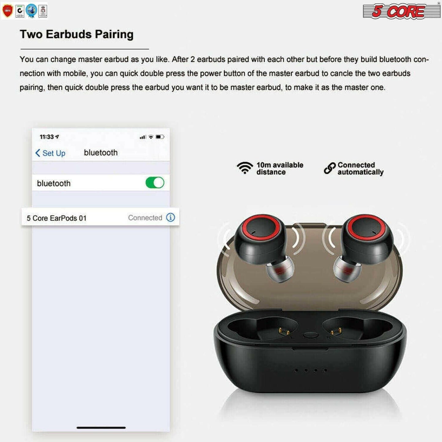 2 PACK Air pod Earphones Magnetic Waterproof Wireless Bluetooth 5.0.