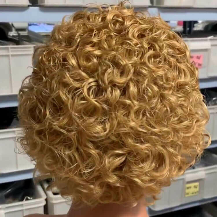 Ombre Short Pixie Cut 13x4x1 T Lace Front Curly Human Hair Wigs 8 Inch.