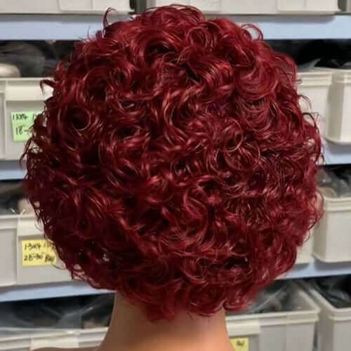 Ombre Short Pixie Cut 13x4x1 T Lace Front Curly Human Hair Wigs 8 Inch