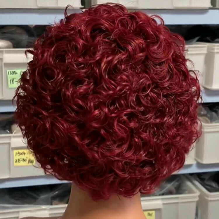 Ombre Short Pixie Cut 13x4x1 T Lace Front Curly Human Hair Wigs 8 Inch.