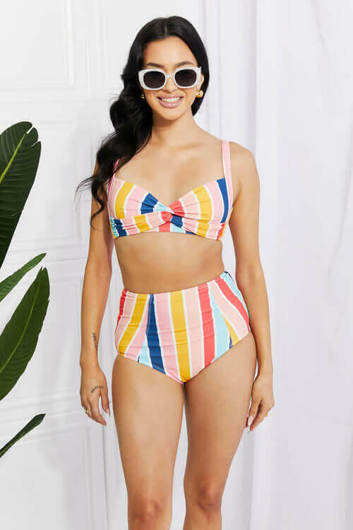 Marina West Swim Take A Dip Twist High-Rise Bikini in Stripe.