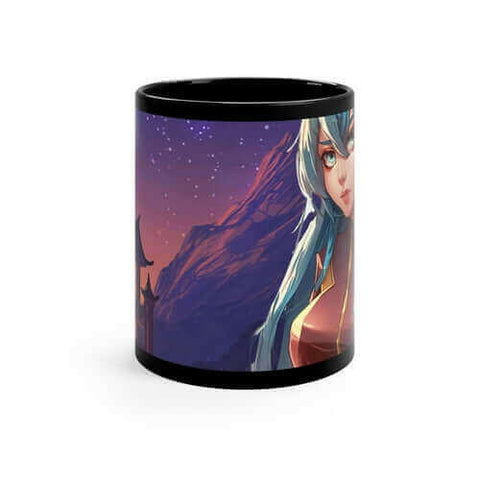 Anime Girl in Space Black Coffee Tea Mug.