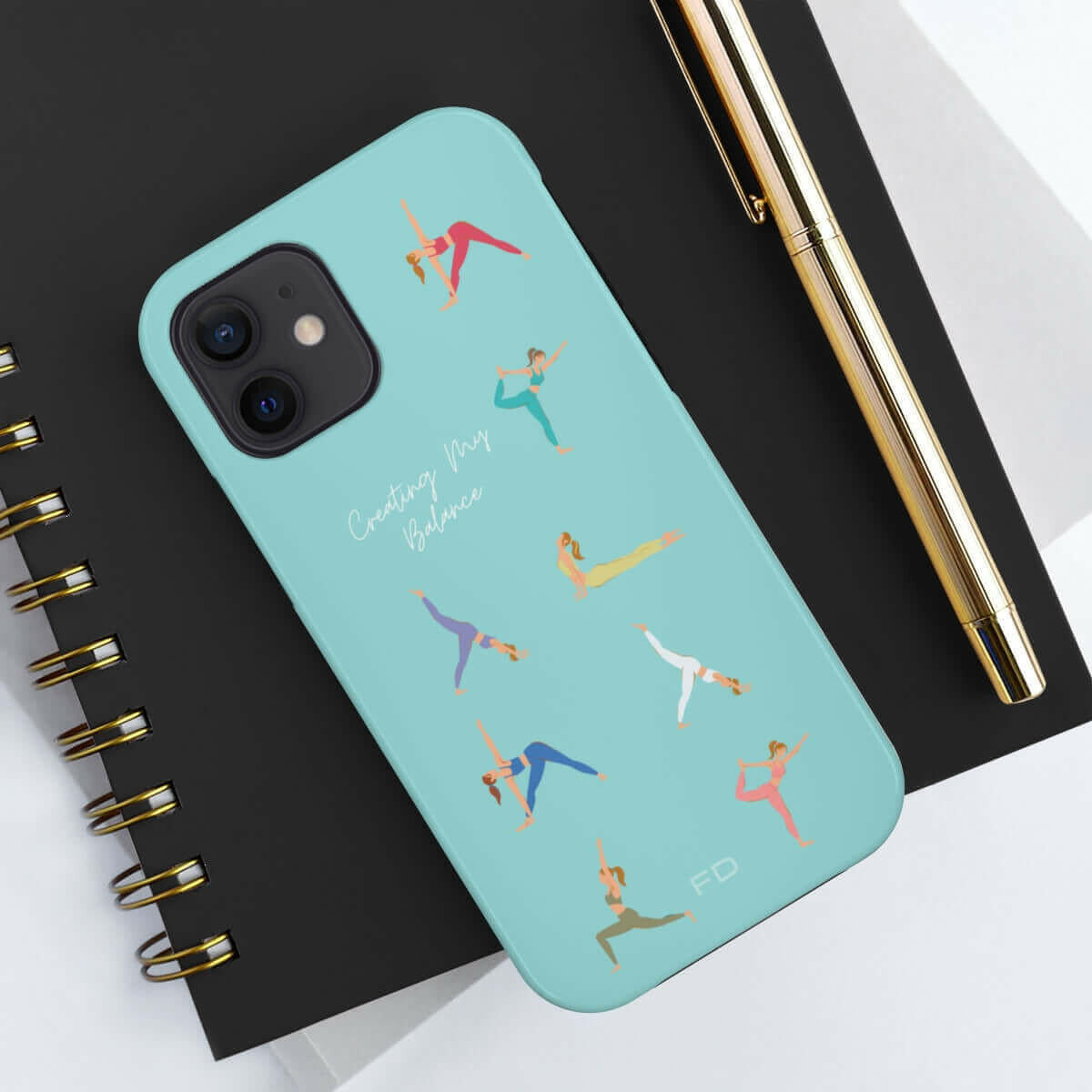 Yoga Poses Blue Tough Case for iPhone with Wireless Charging.