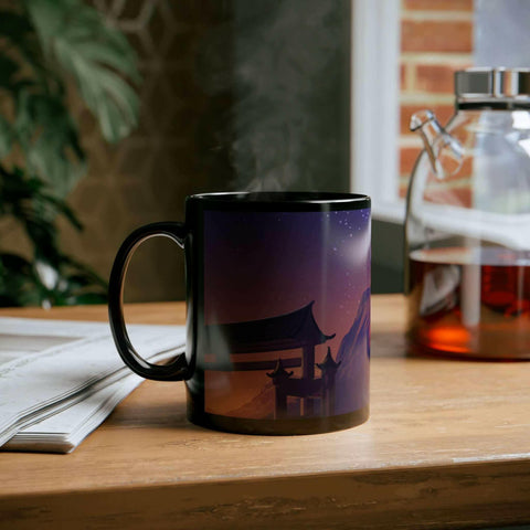 Anime Girl in Space Black Coffee Tea Mug.