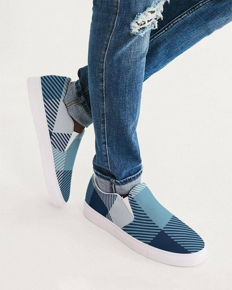 blue plaid slip-on sneakers