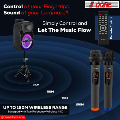 5Core Party Speaker Portable PA System 2 Wireless Mic Bluetooth Loud