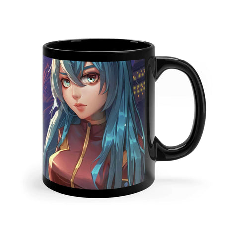 Anime Girl in Space Black Coffee Tea Mug.