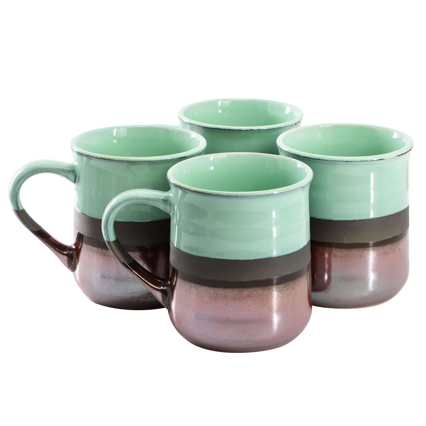 Gibson Home Copper Tonal 4 Piece 18 Ounce Stoneware Cup Set in Celadon