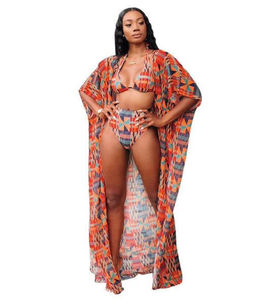 Printed Swimwear Three-Piece Set - Bikini