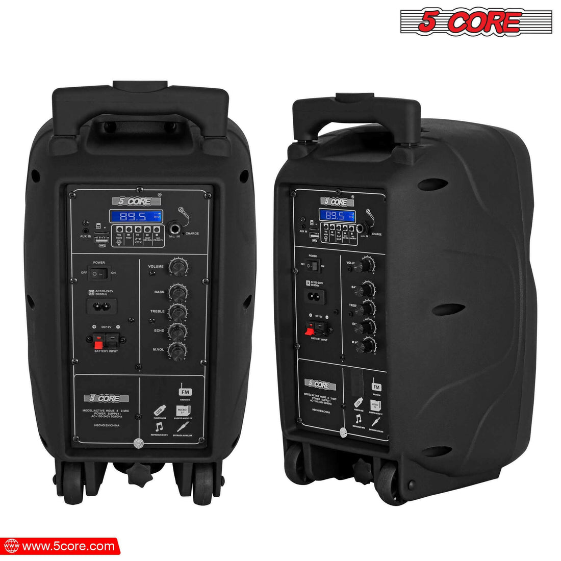 5Core Party Speaker Portable PA System 2 Wireless Mic Bluetooth Loud