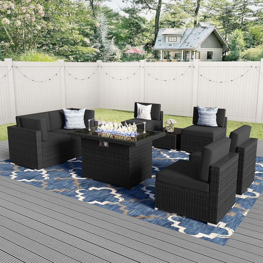 8 Piece Patio Furniture Set With 44 Inch Propane Fire Pit