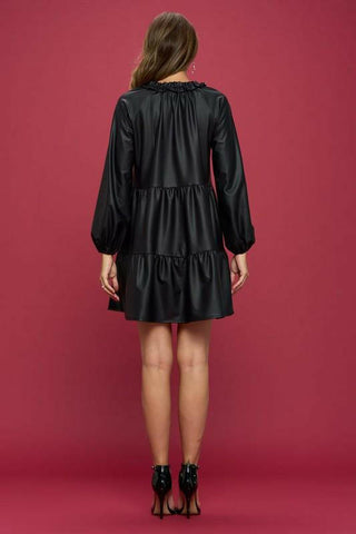 Faux Leather Long Sleeve Tiered Dress.