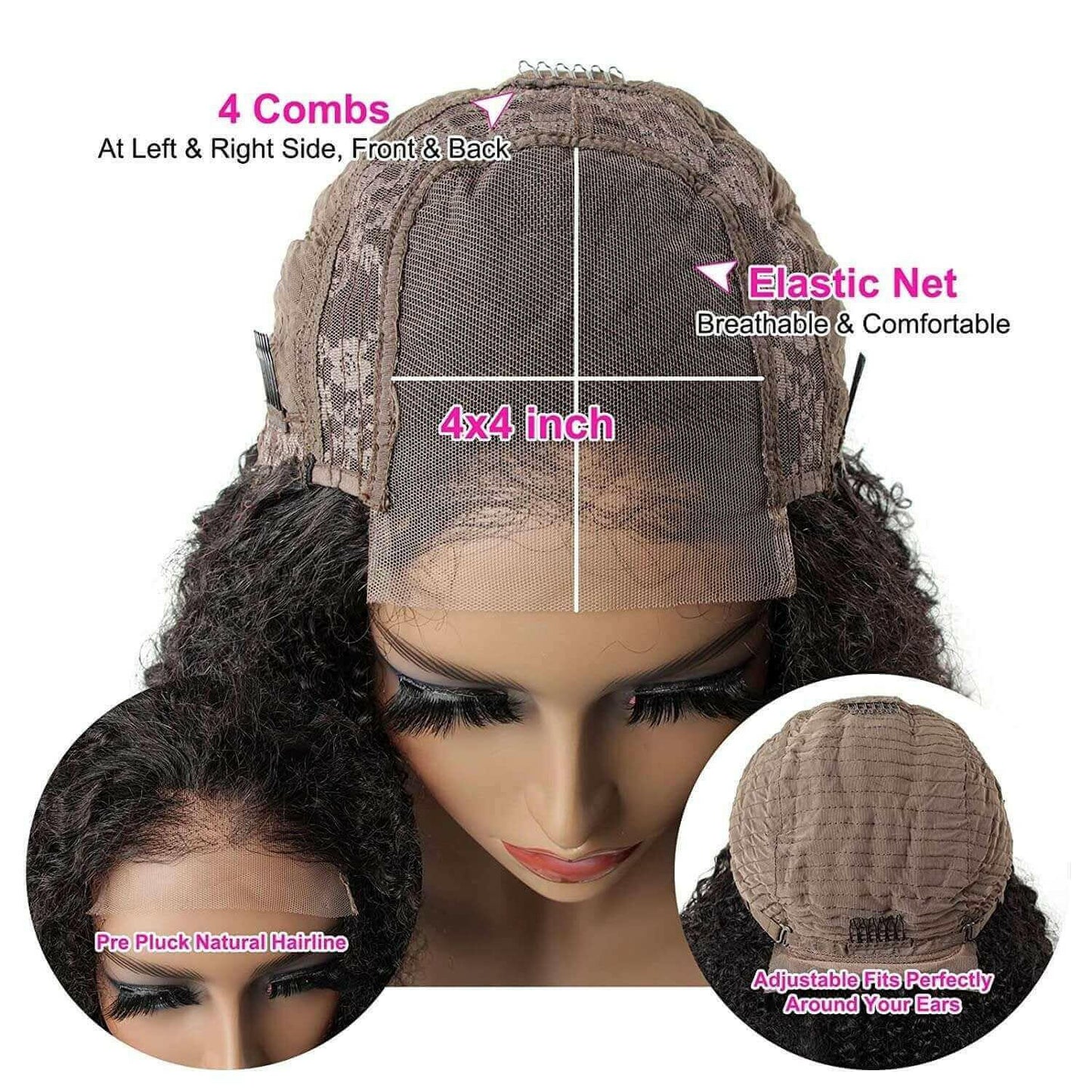 180% Density Full 4x4 Transparent Lace Front Afro Kinky Curly Human Ha.