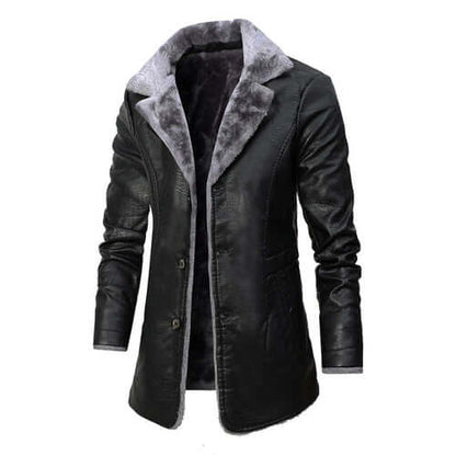 Plush Lapel Leather Jacket Winter Warm Fleece Single-breasted Coat For