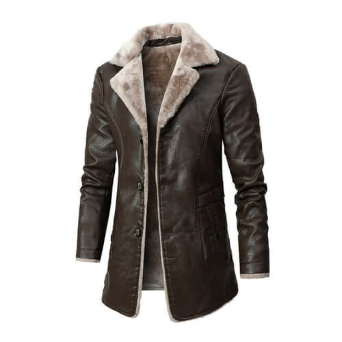 Plush Lapel Leather Jacket Winter Warm Fleece Single-breasted Coat For