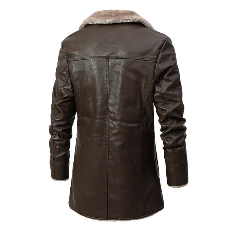 Plush Lapel Leather Jacket Winter Warm Fleece Single-breasted Coat For