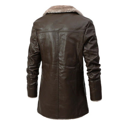 Plush Lapel Leather Jacket Winter Warm Fleece Single-breasted Coat For