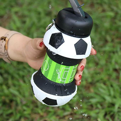 Football Soccer Silicone Water Bottle with Straw Foldable.