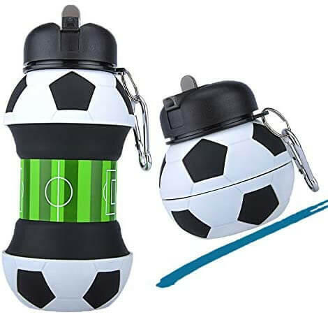 Football Soccer Silicone Water Bottle with Straw Foldable.