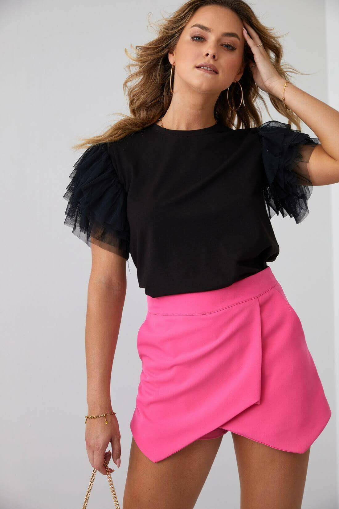 Elegant wrap skirt and shorts pink 16228.