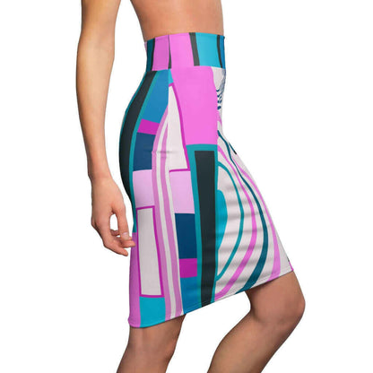 Womens Skirt, Pink and Blue High Waist Pencil Skirt, S19817.