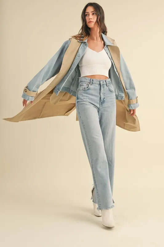 MABLE Layered Look Trench Coat With Denim Jacket