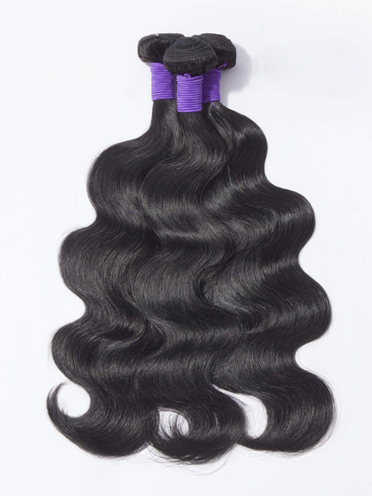 LUVME Body Wave Human Hair Bundles – 14, 16 &amp; 18 Inches, Natural Black