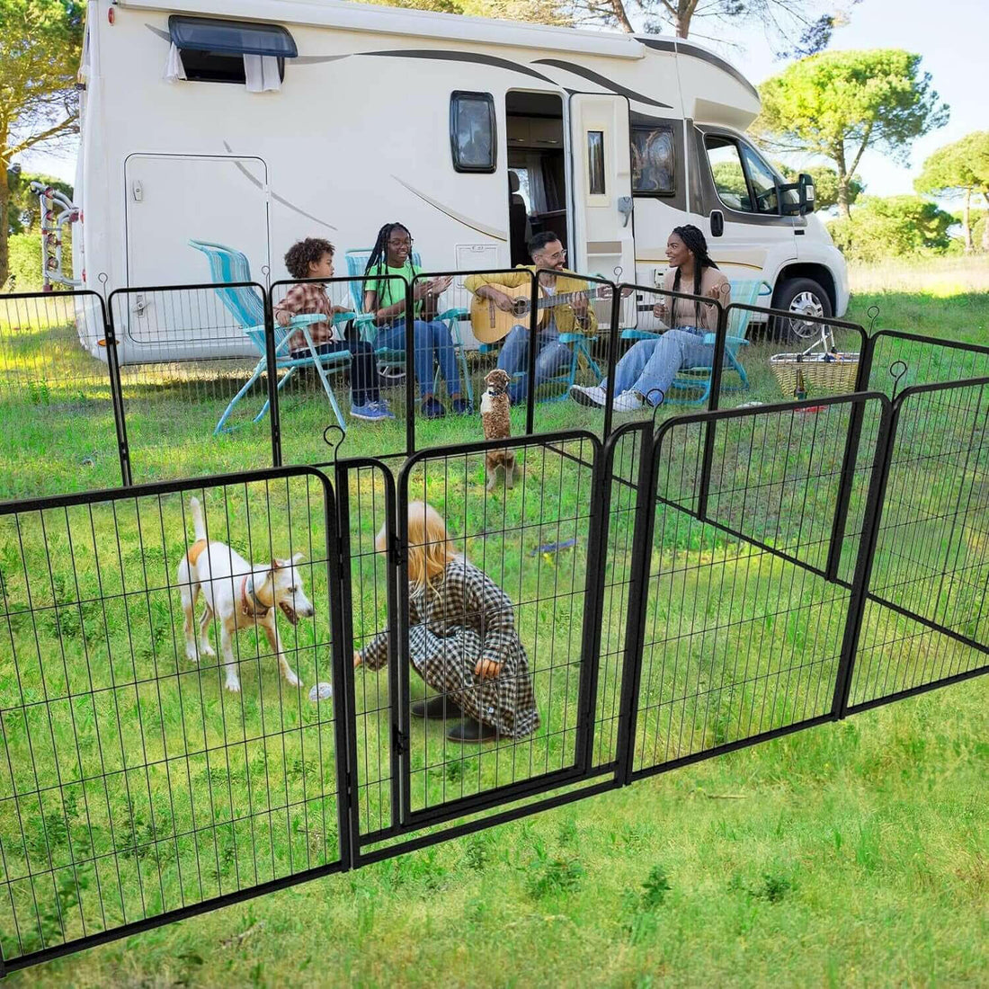 Dog Playpen Outdoor Extra Wide 16 Panels Heavy Duty Dog Fence 40&quot; Height Anti-Rust with Doors Portable for RV Camping Yard, Total 42FT, 140 Sq.Ft, Snowy Black