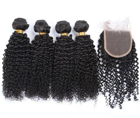 BeuMax 10A Grade 3/4 Kinky curly Bundles with 4x4 Closure Brazilian.