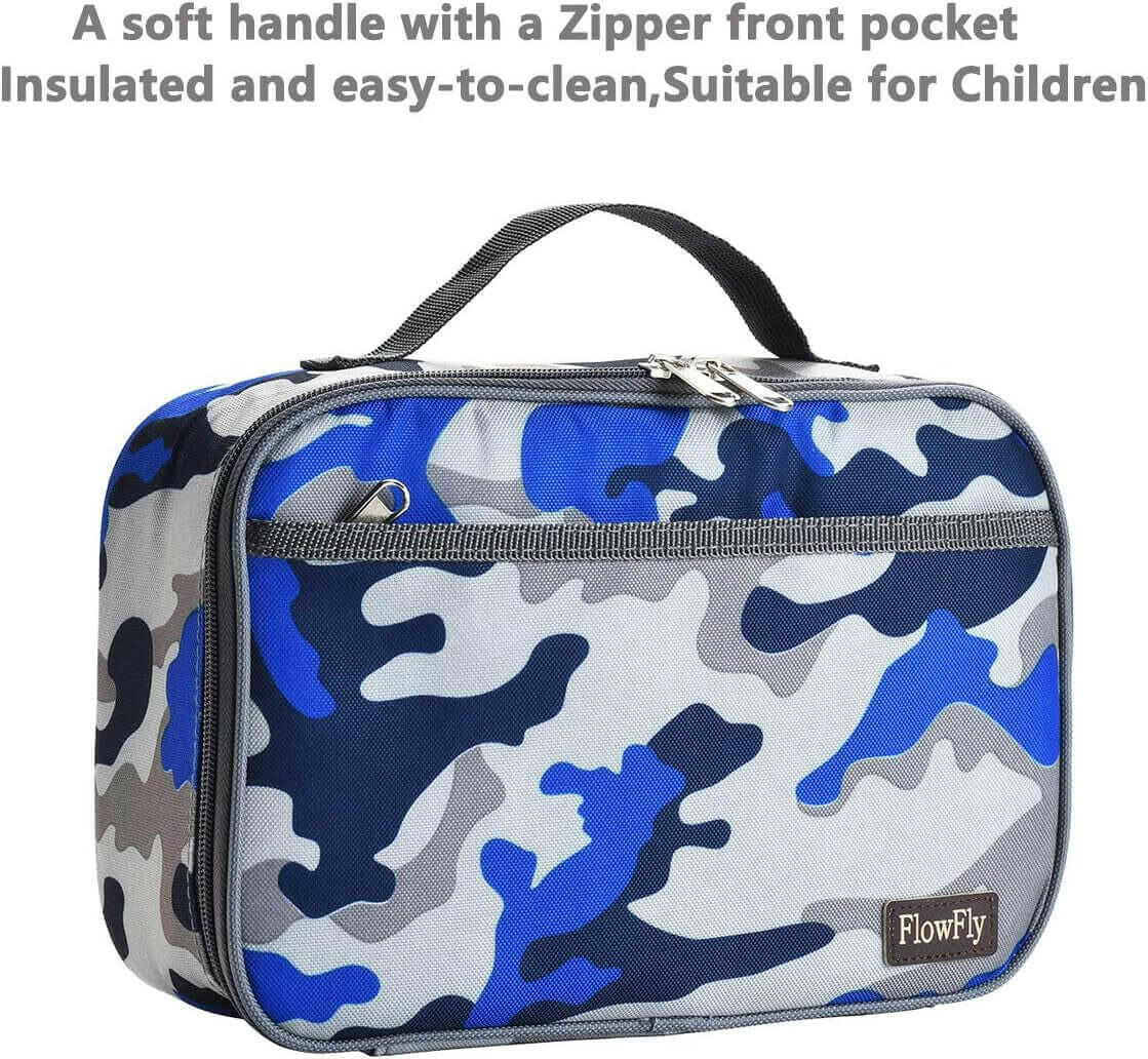 Kids Lunch Box Insulated Soft Bag Mini Cooler Back to School Thermal Meal Tote Kit for Girls, Boys,Blue Camo