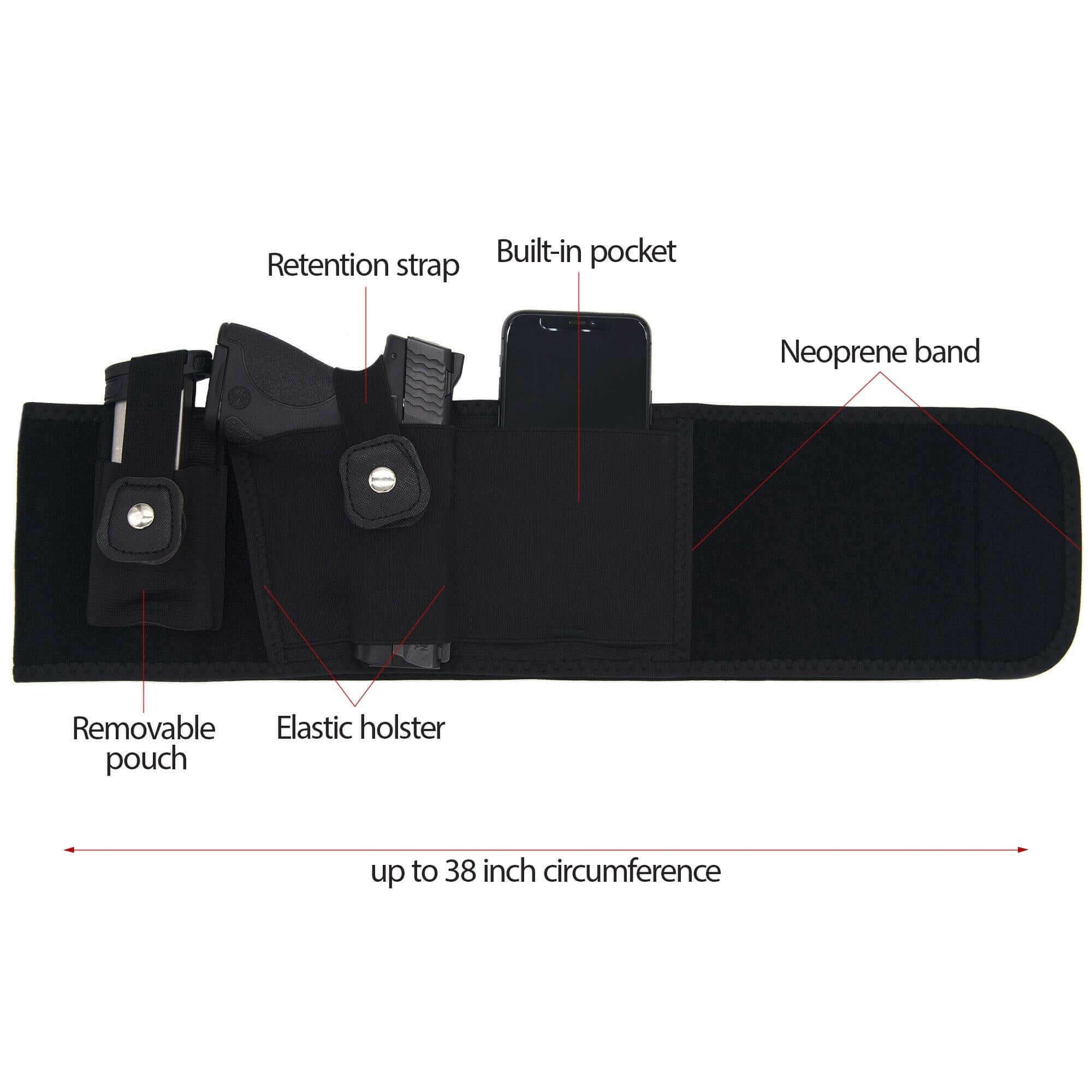 Belly Band Holster Concealed Carry Gun Wrap Holster Elastic Waist.