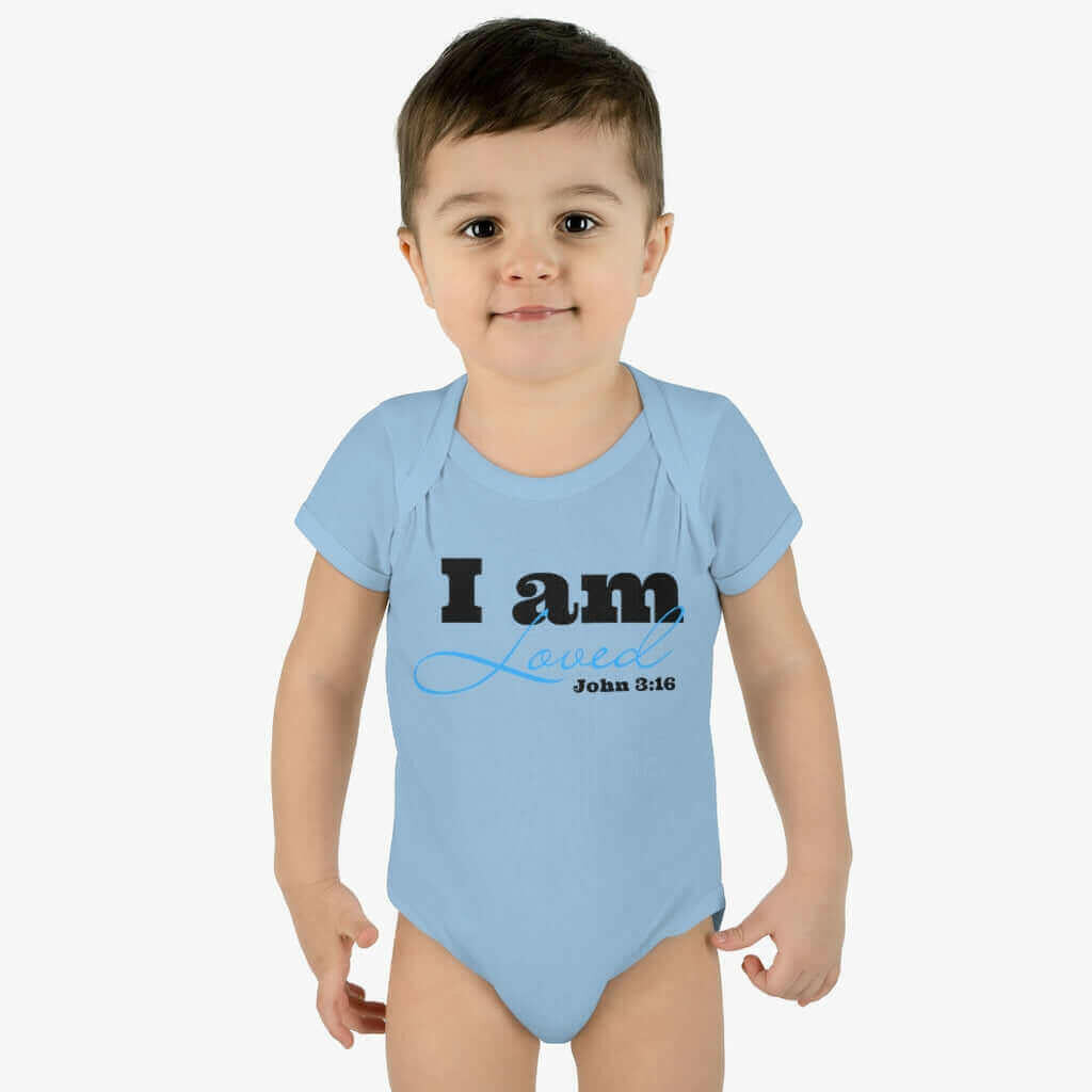 Infant Short Sleeve Bodysuit, Bodysuit, I am Loved Word Art.