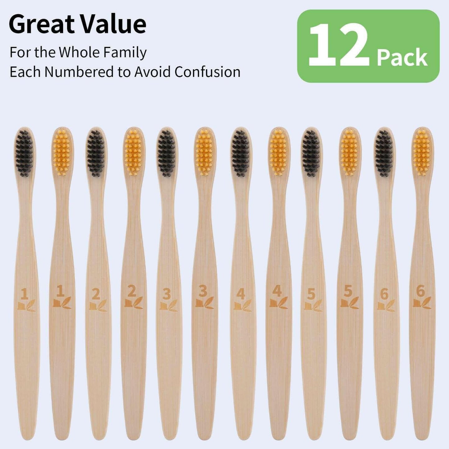 12 Pcs Individually Wrapped Bamboo Toothbrushes BPA Free Wooden.