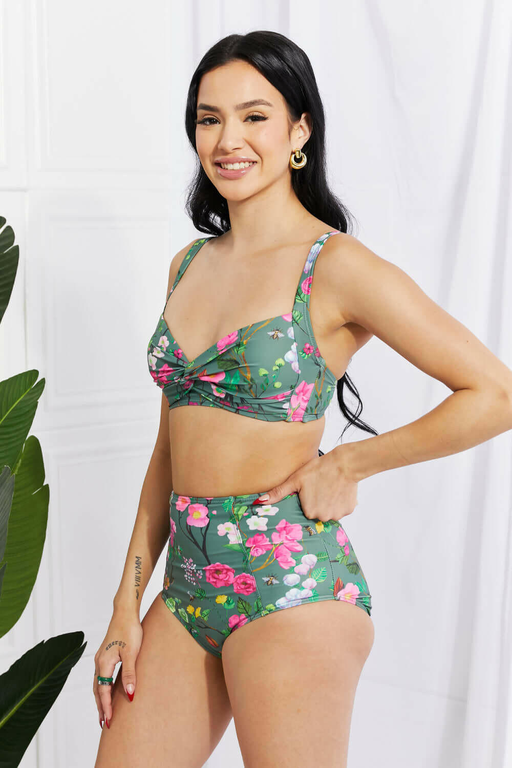 Marina West Swim Take A Dip Twist High-Rise Bikini in Sage.