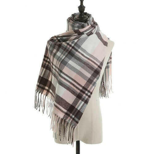 Women's Fall Winter Scarf Classic Tassel Plaid Scarf Warm Tartan Wrap