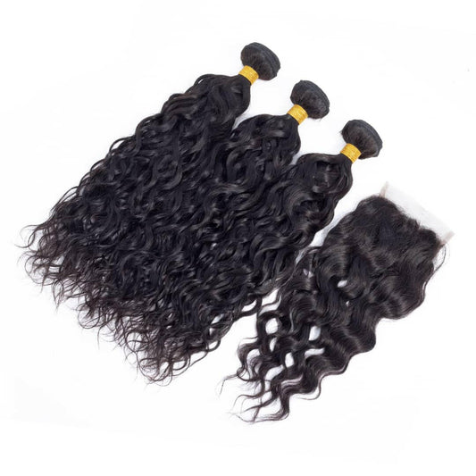 BeuMax 10A Grade 3/4 Water Wave Bundles with 4x4 Closure Brazilian.