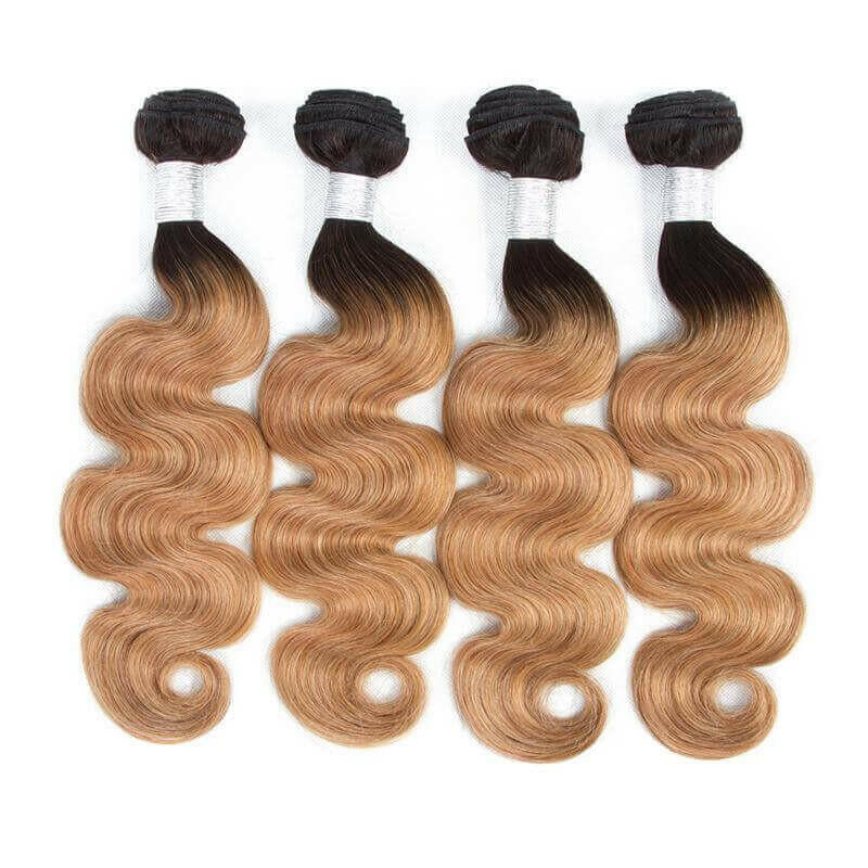 #27 Body Wave 10A Grade #1B/27 Hair BUNDLES with 4x4 CLOSURES & 13x4 F.