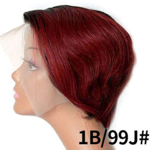 Ombre Short Bob Pixie Cut 13x4x1 T Lace Front Straight Human Hair Wigs