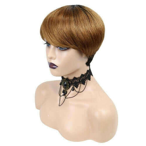 6inch #Burg Pixie Short Cut 100% Straight Human Hair Wig with Bangs Br.