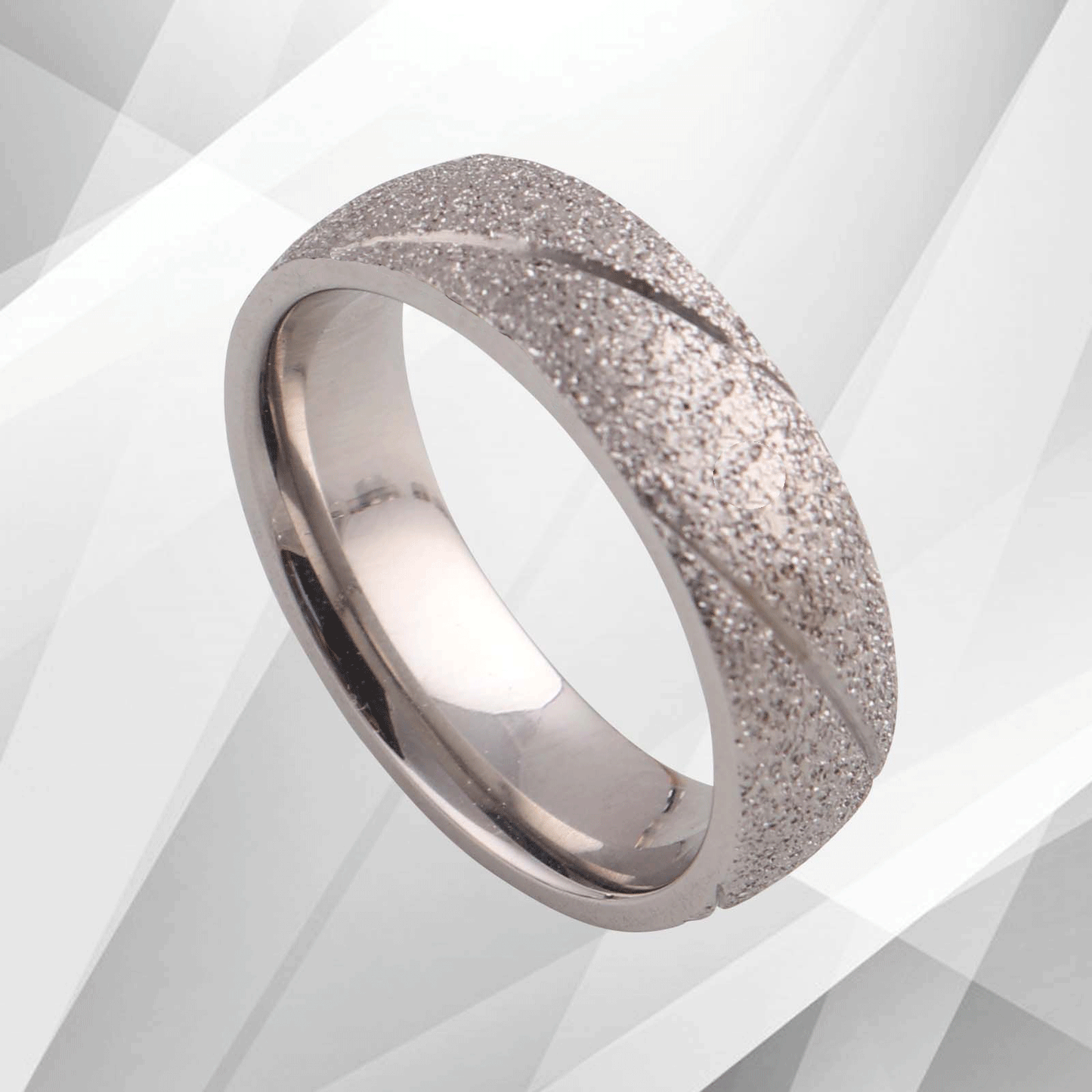 6mm Men’s Gorgeous Sand Finish Tungsten Ring 18Ct White Gold Over UK.