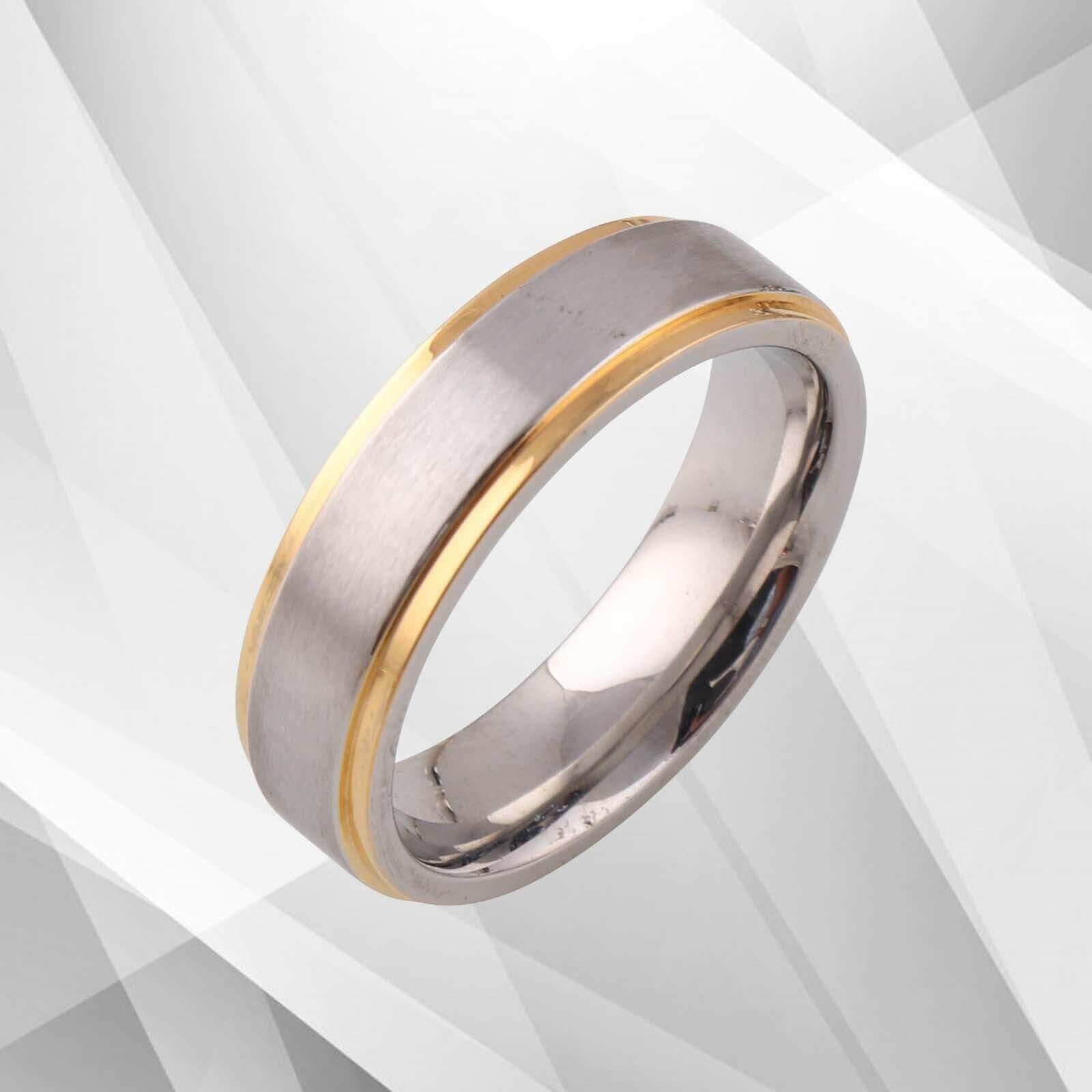 6mm Mens Gents Titanium Engagement Wedding Ring 18Ct Yellow & White.