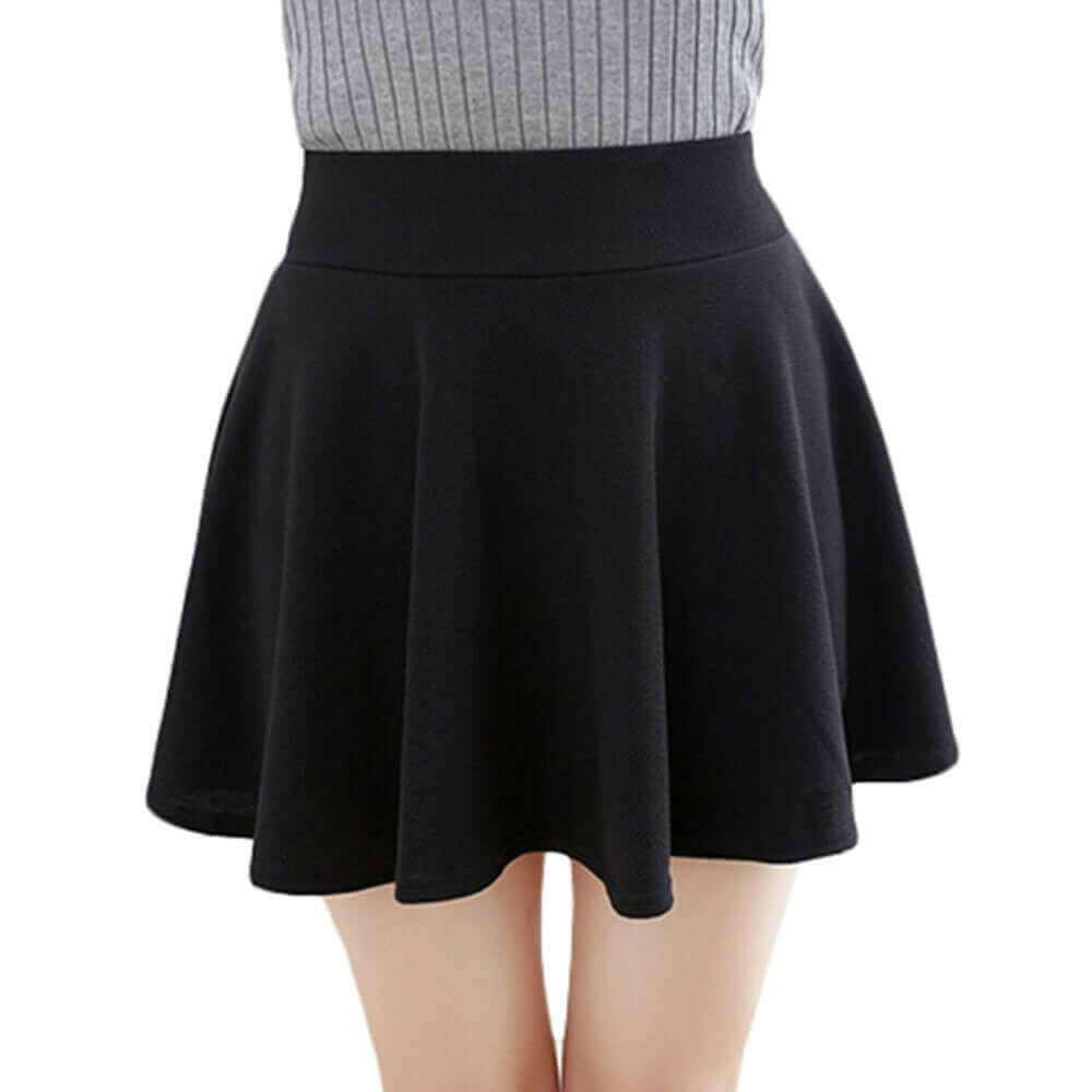 Women's Basic Mini Skater Skirt Stretchy Flared High Waisted Skirt.