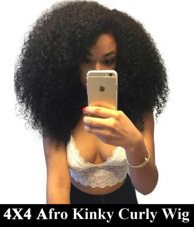 180% Density Full 4x4 Transparent Lace Front Afro Kinky Curly Human Ha.