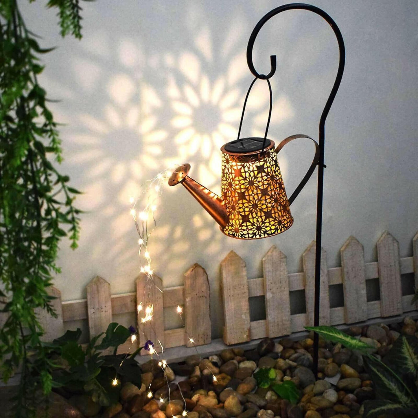 Solar Watering Can Lights Outdoor Decor Hanging Kettle Lantern Light.