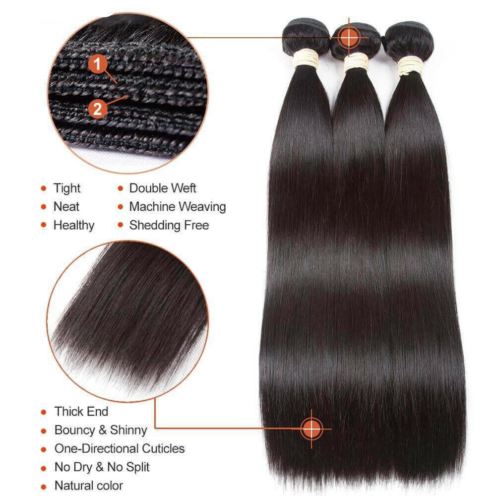 BeuMax 10A Grade 3/4 Straight Hair Bundles with 2x6 Closure Brazilian.