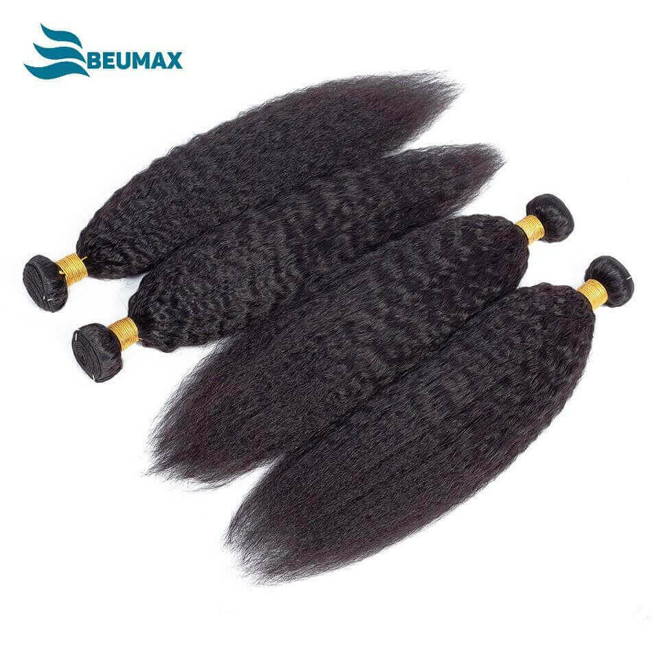 BeuMax 10A Grade 3/4 Kinky Straight bundles with 13x4 Frontal