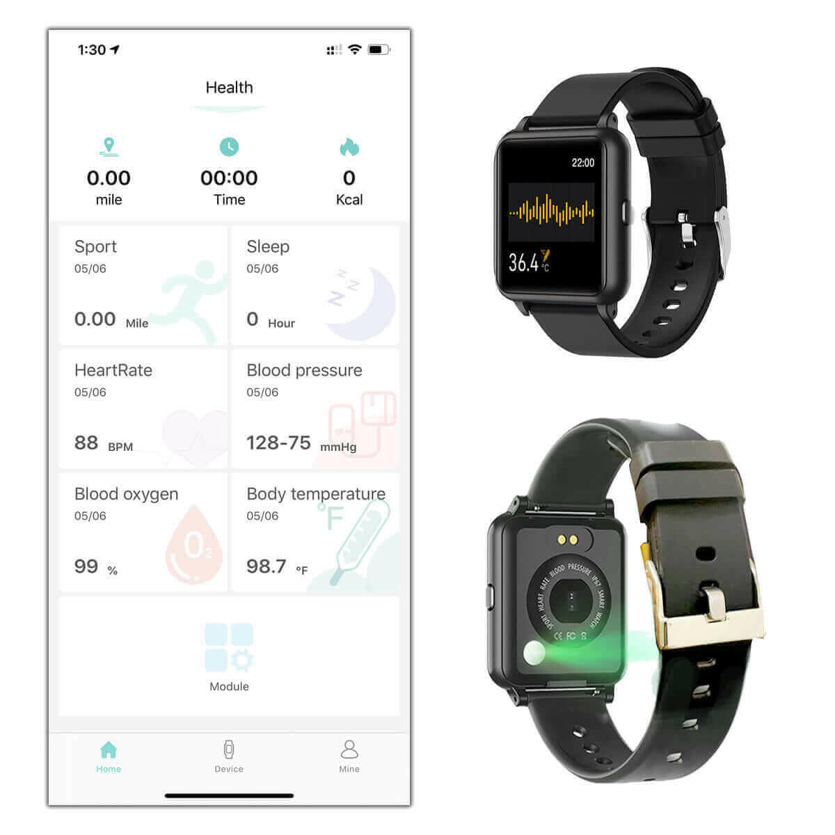 OXITEMP Smart Watch With Live Oximeter, Thermometer And Pulse Monitor.