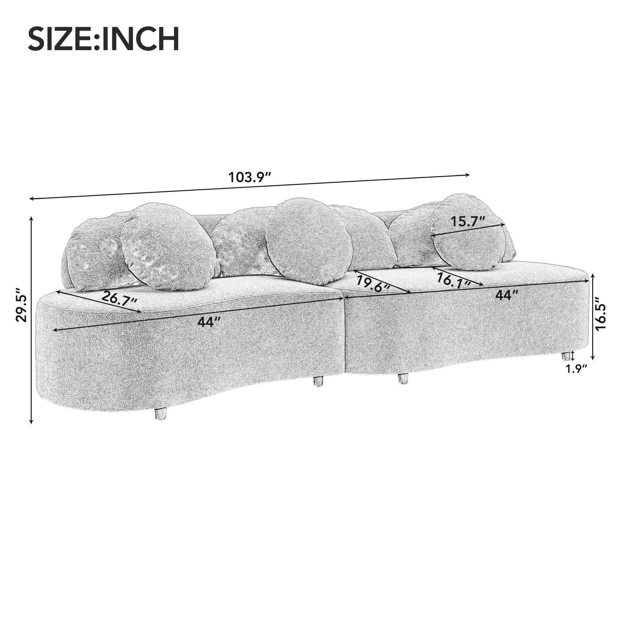 103.9" Modern Living Room Sofa Lamb Velvet Upholstered Couch Furniture