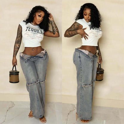 Y2k Baggy Wide Leg Jeans Women Vintage Streetwear Washed Denim Pants