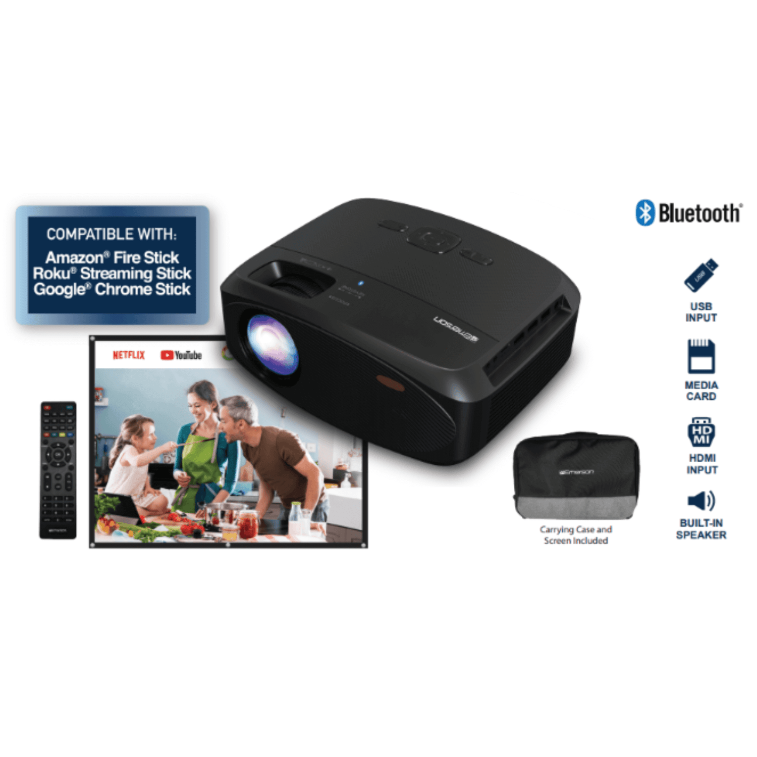 Emerson 210&quot; Home Theater LCD Projector Combo with Screen and Carry